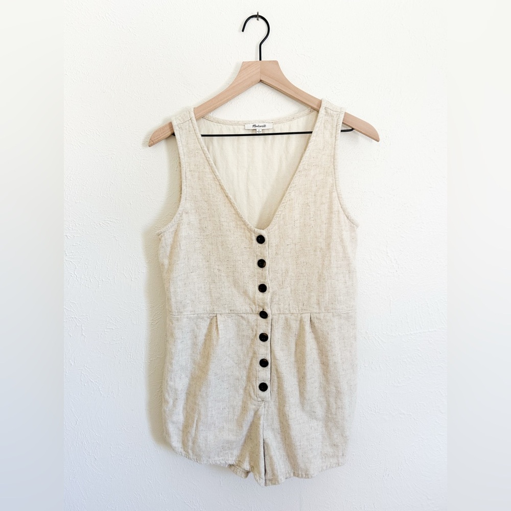 Madewell V-Neck Button-Front Linen Jumpsuit Romper